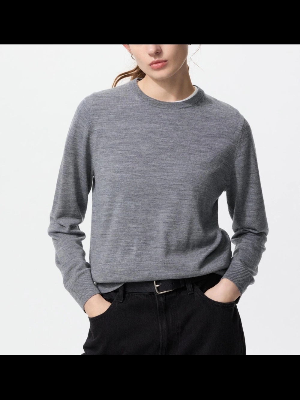 UNIQLO 100% Pure New Wool Merino Crew Neck Sweater Gray Size L